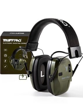 Rechargeable Shooting Ear Protection w/Sound Amplification Electronic OliveGreen